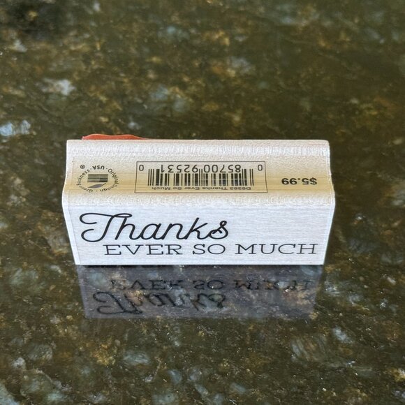 Hero Arts Maple Woodblock Mounted Red Rubber Stamp Thanks Ever So Much, USA, NWT - Picture 4 of 9